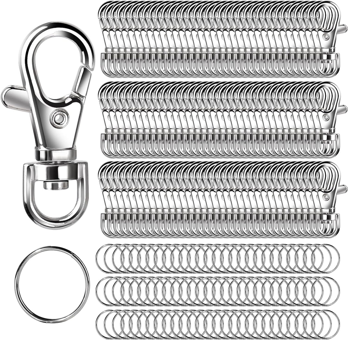 LEOBRO 240PCS Lobster Claw Clasps and Key Rings, Keychain Making Kit, 120PCS Keychain Clips and 120PCS Key Chain Ring, for Keychains, Lanyard, Jewelry Making, Art Crafts, Silver