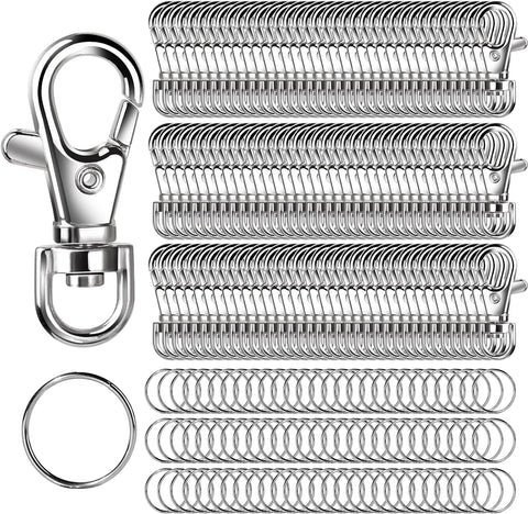 LEOBRO 240PCS Lobster Claw Clasps and Key Rings, Keychain Making Kit, 120PCS Keychain Clips and 120PCS Key Chain Ring, for Keychains, Lanyard, Jewelry Making, Art Crafts, Silver