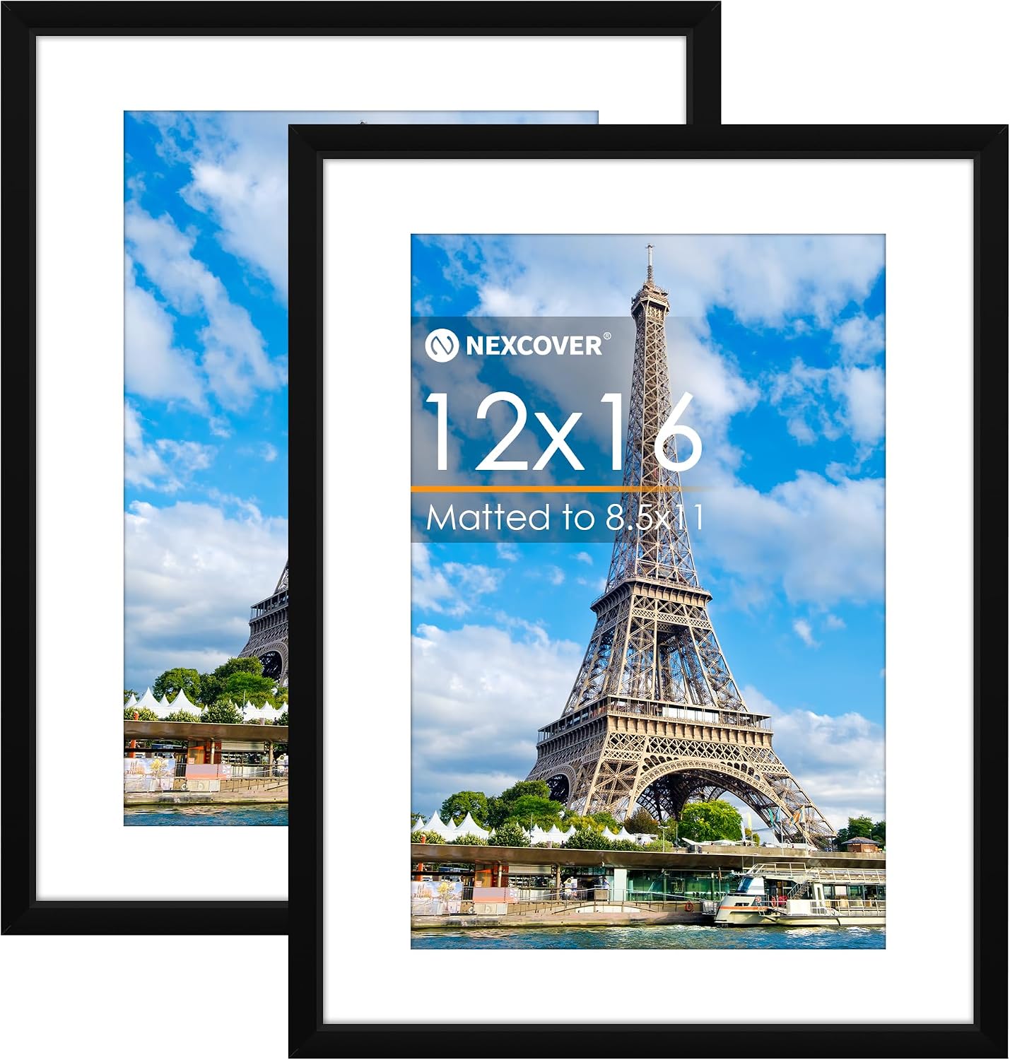NEXCOVER 12x16 Frame Matted to 8.5x11, Black 2PK Picture Frames 12 x 16 for Horizontal and Vertical Wall Hanging, Lightweight Photo Frames with HD Plexiglass for Poster, Art Painting, Puzzle, Gallery