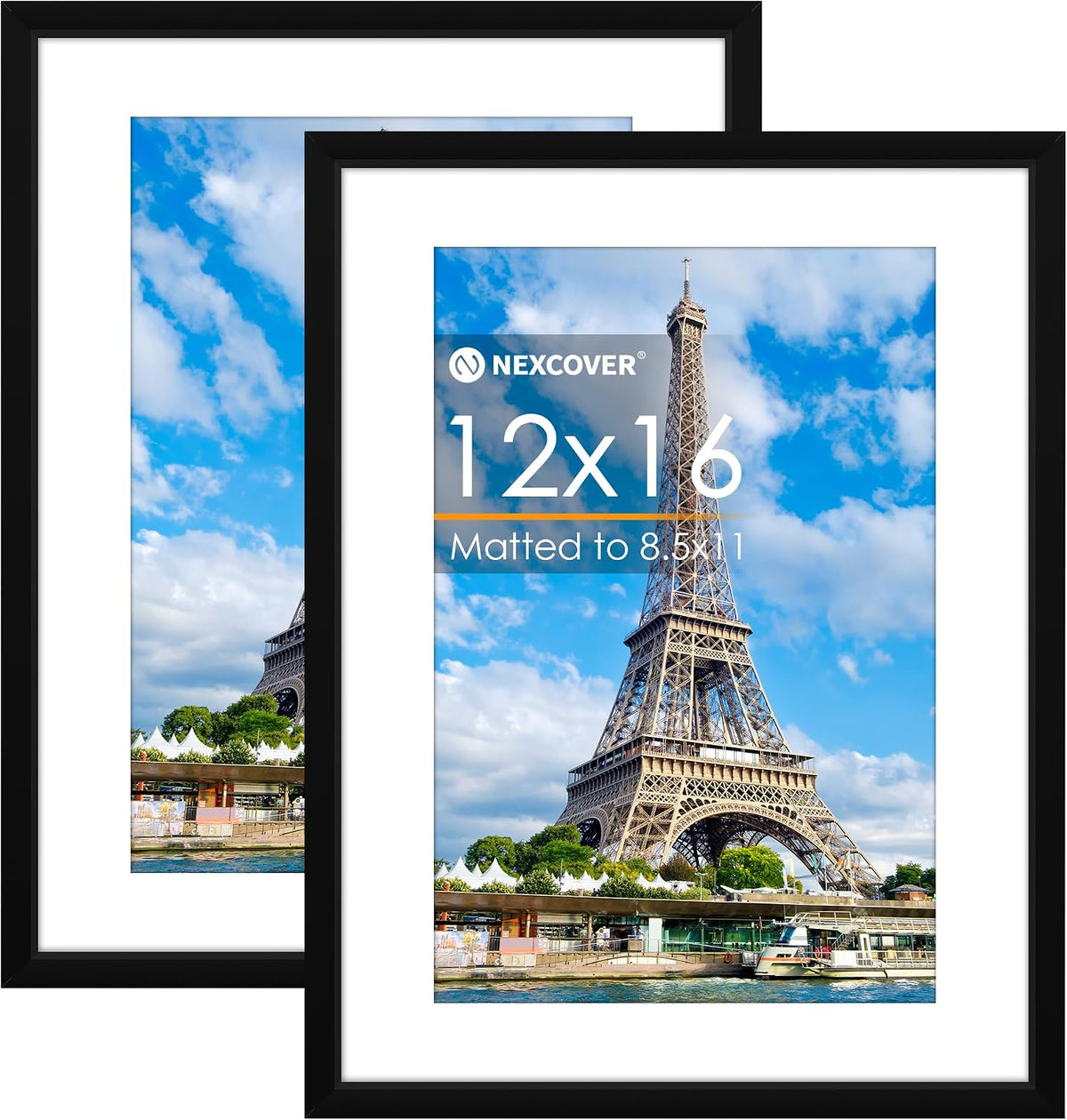 NEXCOVER 12x16 Frame Matted to 8.5x11, Black 2PK Picture Frames 12 x 16 for Horizontal and Vertical Wall Hanging, Lightweight Photo Frames with HD Plexiglass for Poster, Art Painting, Puzzle, Gallery