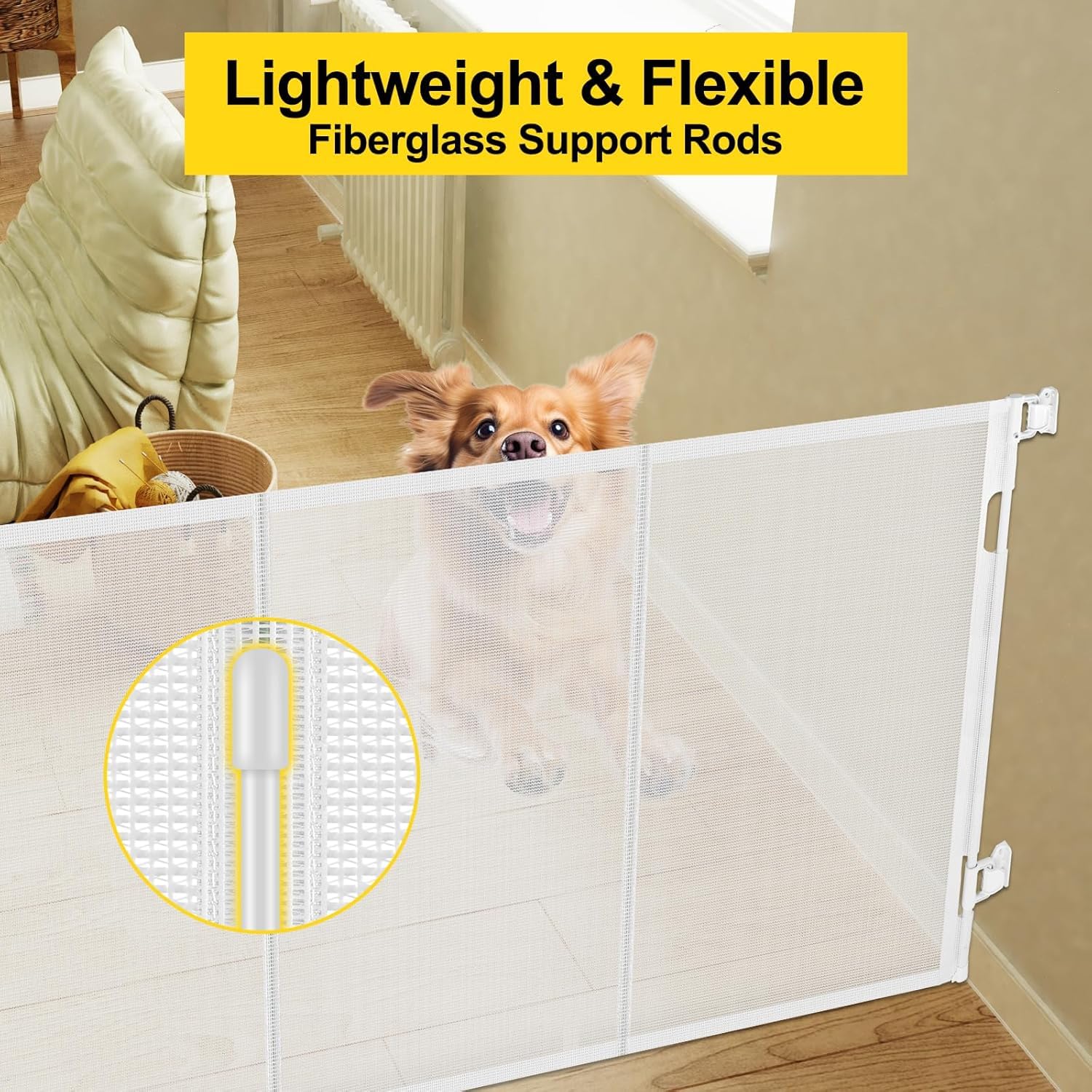 Reinforced 42" Extra Tall Retractable Baby Gates, Extends up to 60" Wide