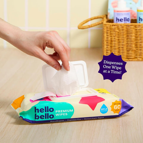 Hello Bello Premium Fragrance-Free Baby Wipes, with Chamomile & Aloe Extracts for Sensitive Skin - 12 Resealable Packs = 720 Total Wipes