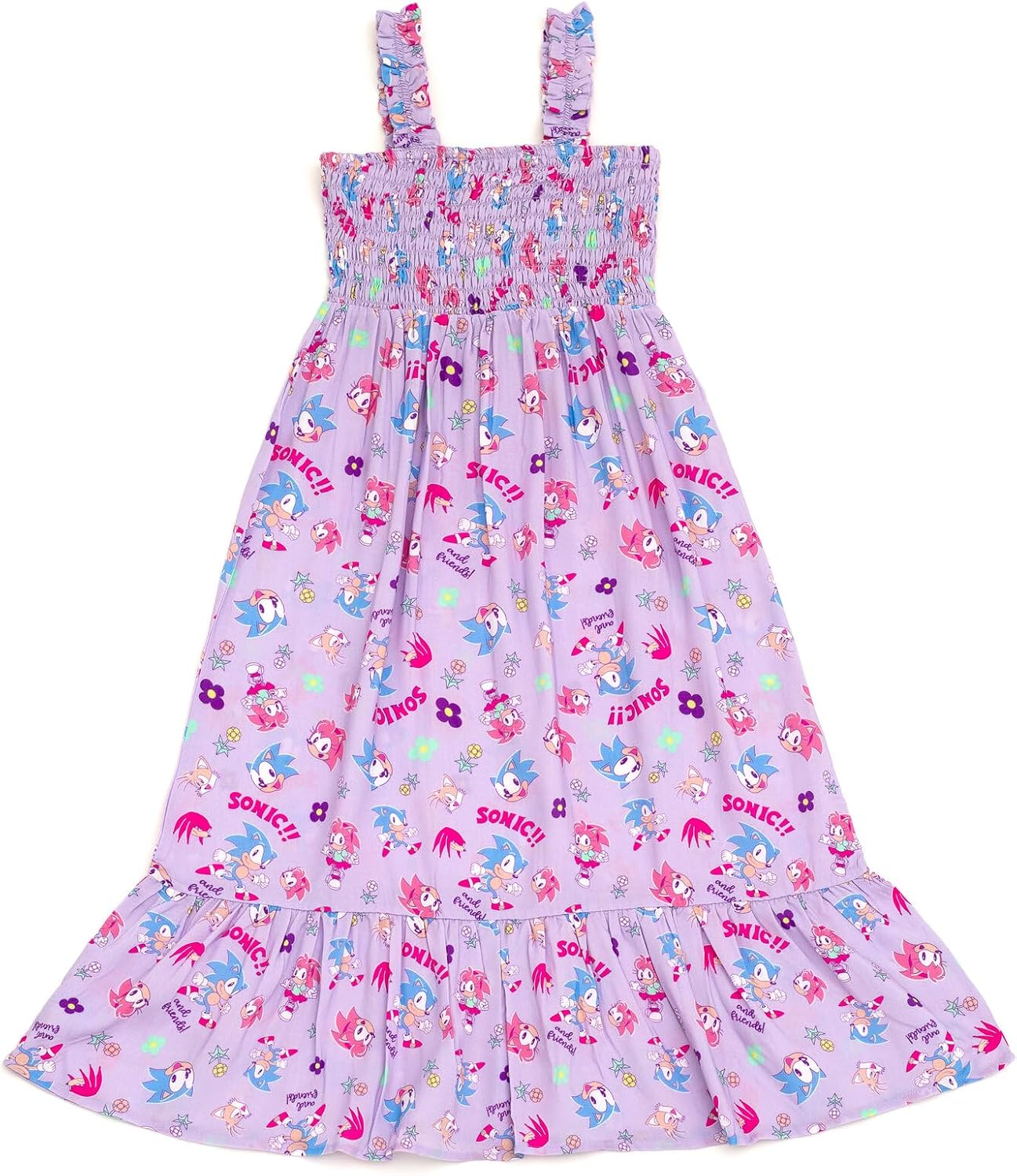 SEGA Sonic the Hedgehog Girls Square Neck Smocked Maxi Dress Little Kid to Big Kid Sizes (4-14-16)