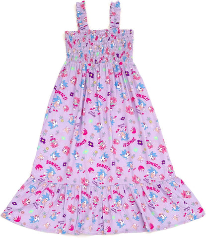SEGA Sonic the Hedgehog Girls Square Neck Smocked Maxi Dress Little Kid to Big Kid Sizes (4-14-16)