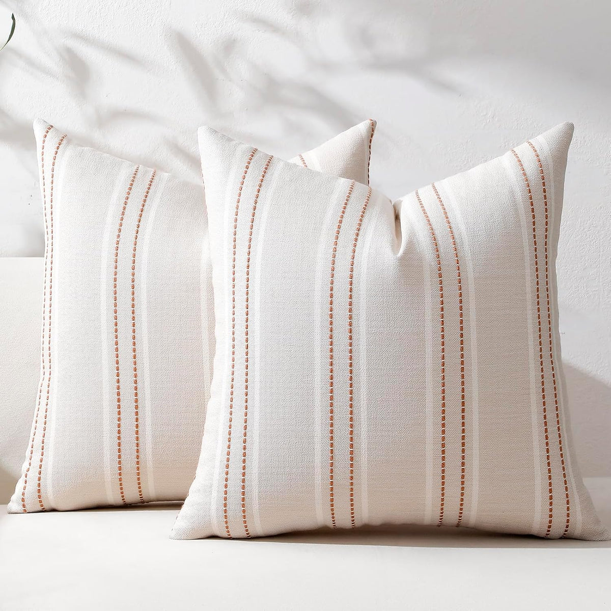 Hckot Terracotta Throw Pillow Covers 18x18 Set of 2 Striped Pillow Covers