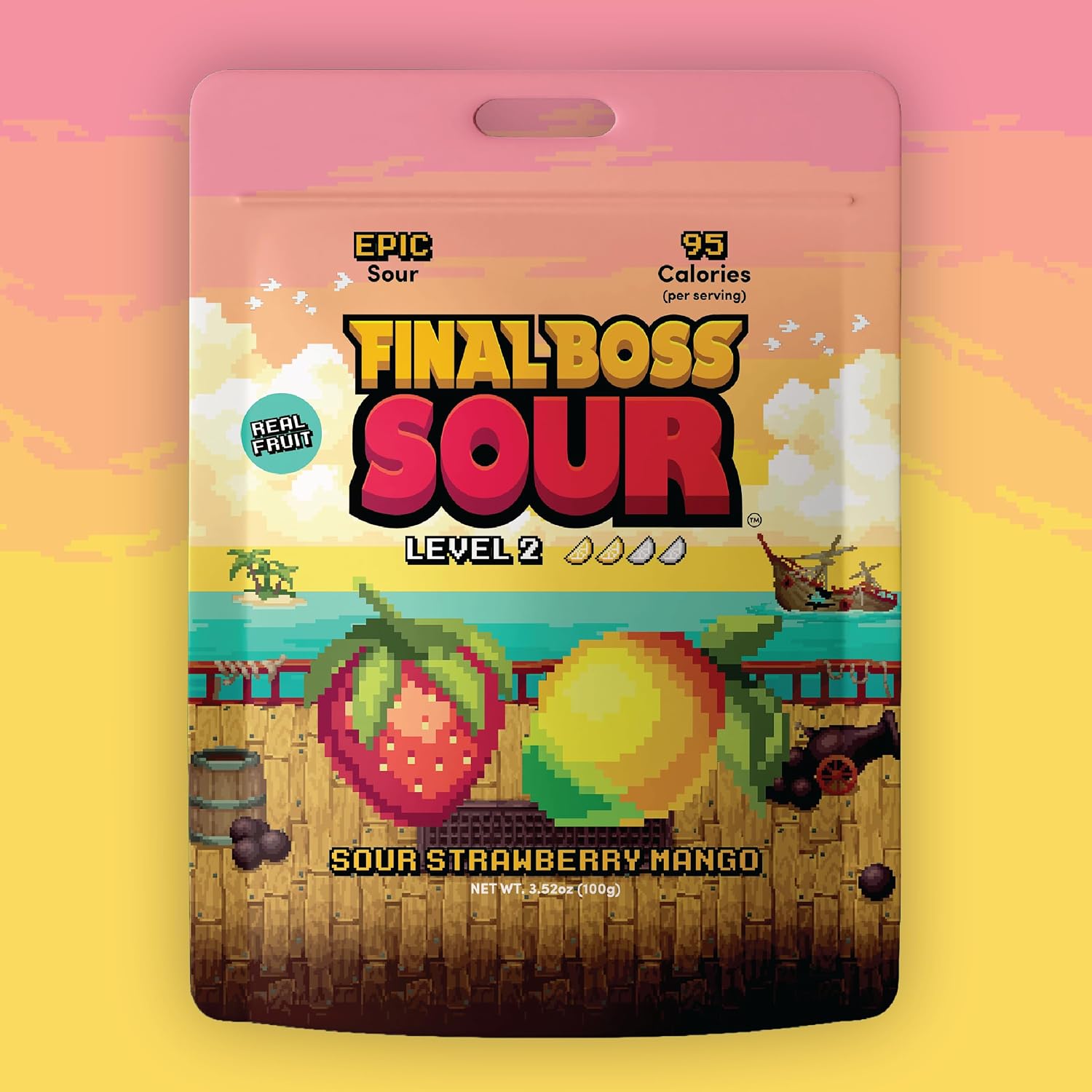 Final Boss Sour Fruit Candy, Strawberry & Mango, Level 2, 4 Pack