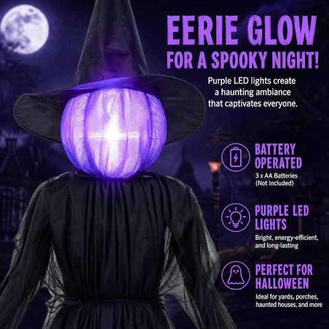 Dazzle Bright Halloween Witch Decorations Outdoor, Set of 3 Light Up Head Holding Hands Witch with Stakes, Waterproof Witch Decor for Garden Yard Lawn Haunted House Decor