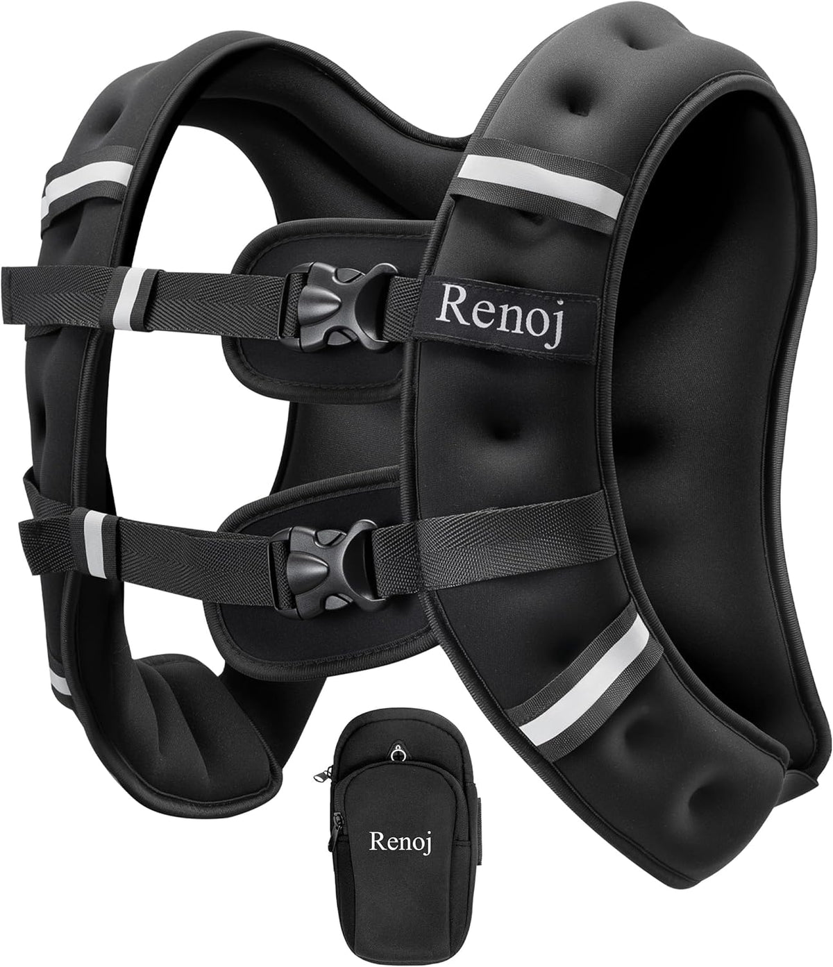 Renoj Weighted Vest for Women Men: Available in 6lb/8lb/10lb/11lb/12lb/14lb/16lb/20lb Fixed Weights for Walking, Running, Training, Exercise, Weight Loss - With Reflective Strips and Storage Pocket
