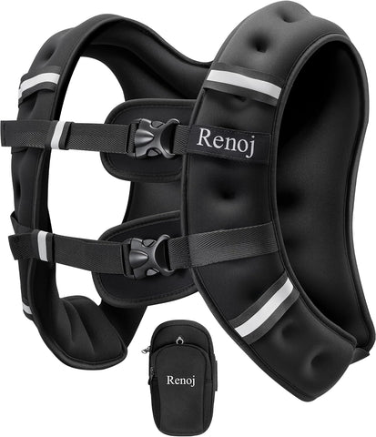 Renoj Weighted Vest for Women Men: Available in 6lb/8lb/10lb/11lb/12lb/14lb/16lb/20lb Fixed Weights for Walking, Running, Training, Exercise, Weight Loss - With Reflective Strips and Storage Pocket