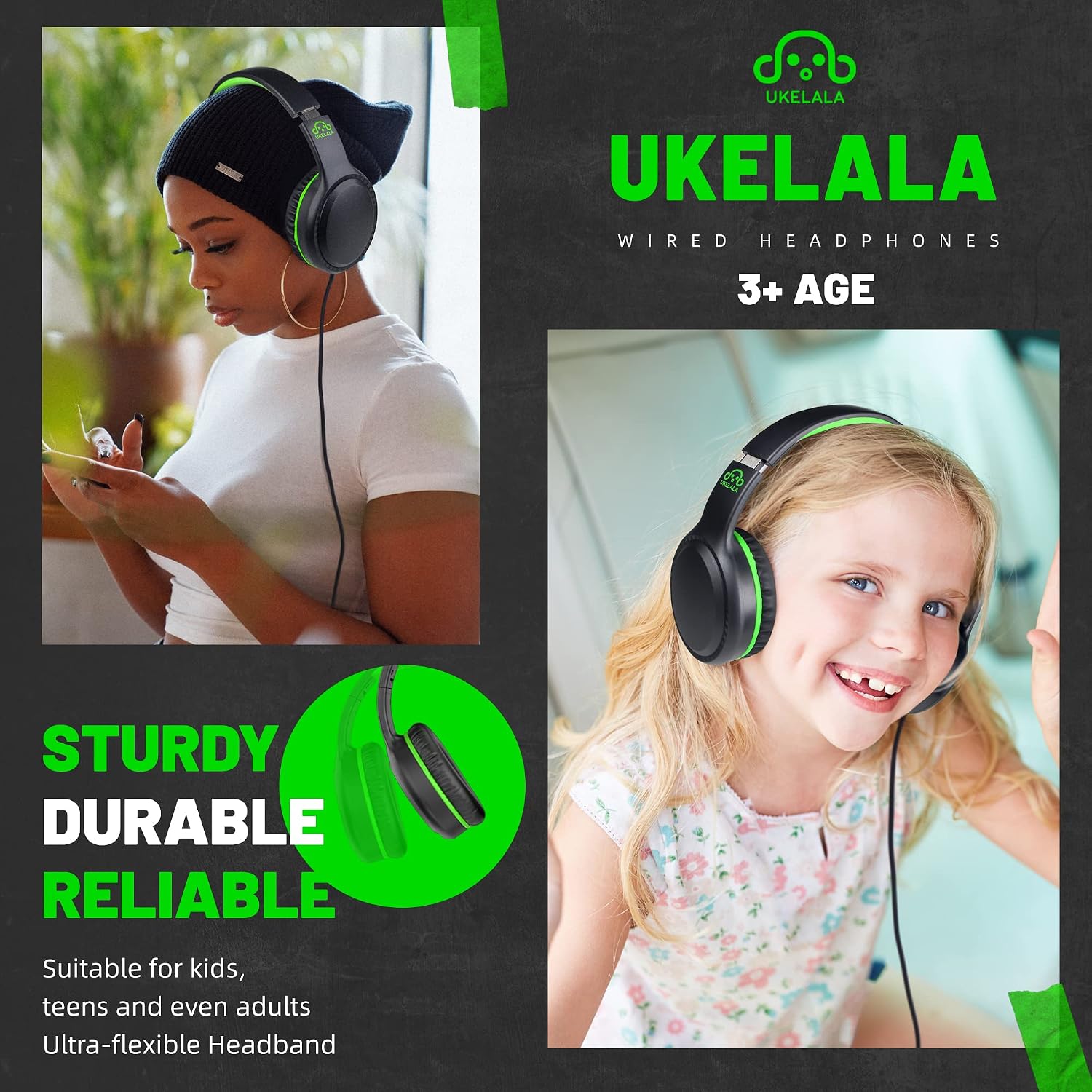 UKELALA U2 Wired Headphones for Kids for School Boys Girls w/ 3.5mm Jack