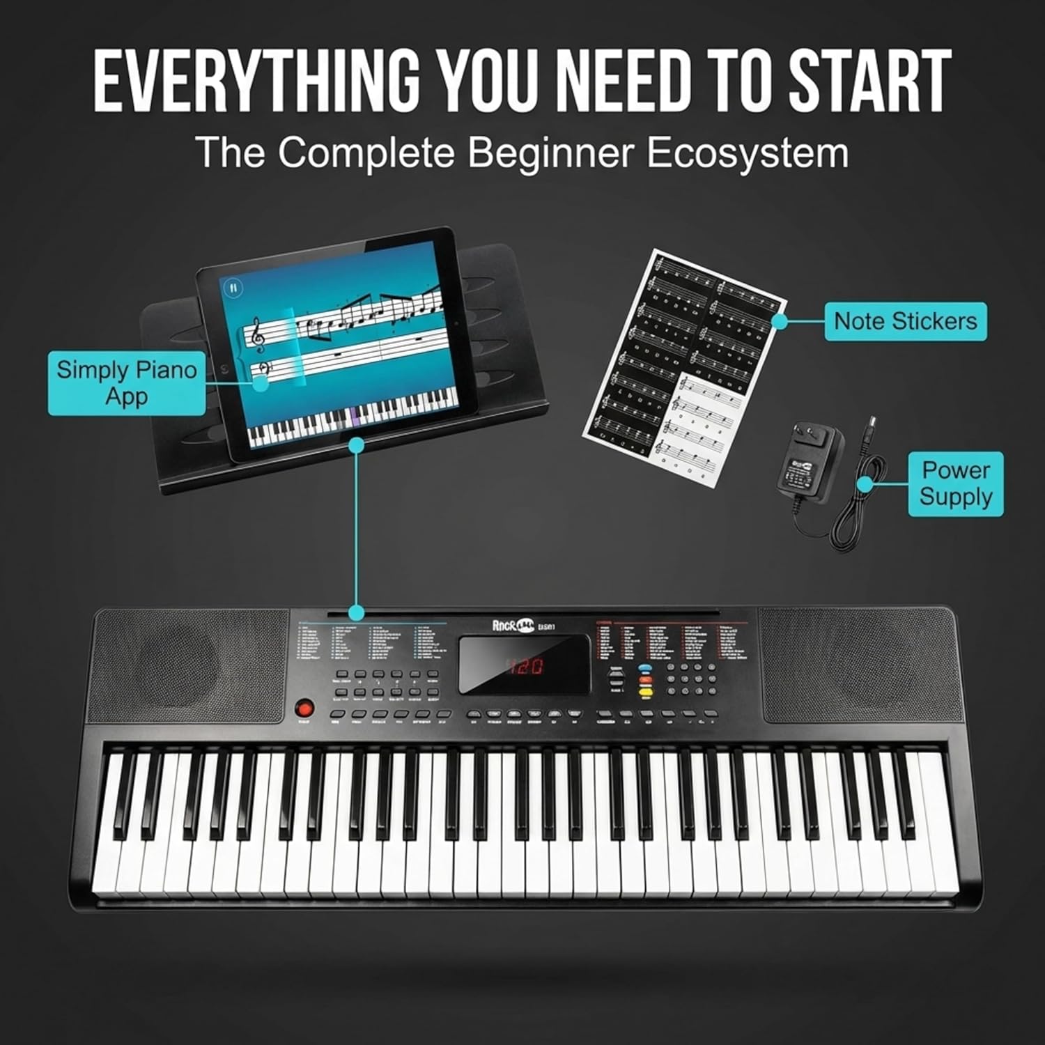 RockJam RJ361 61 Key Compact Keyboard Piano for Beginners