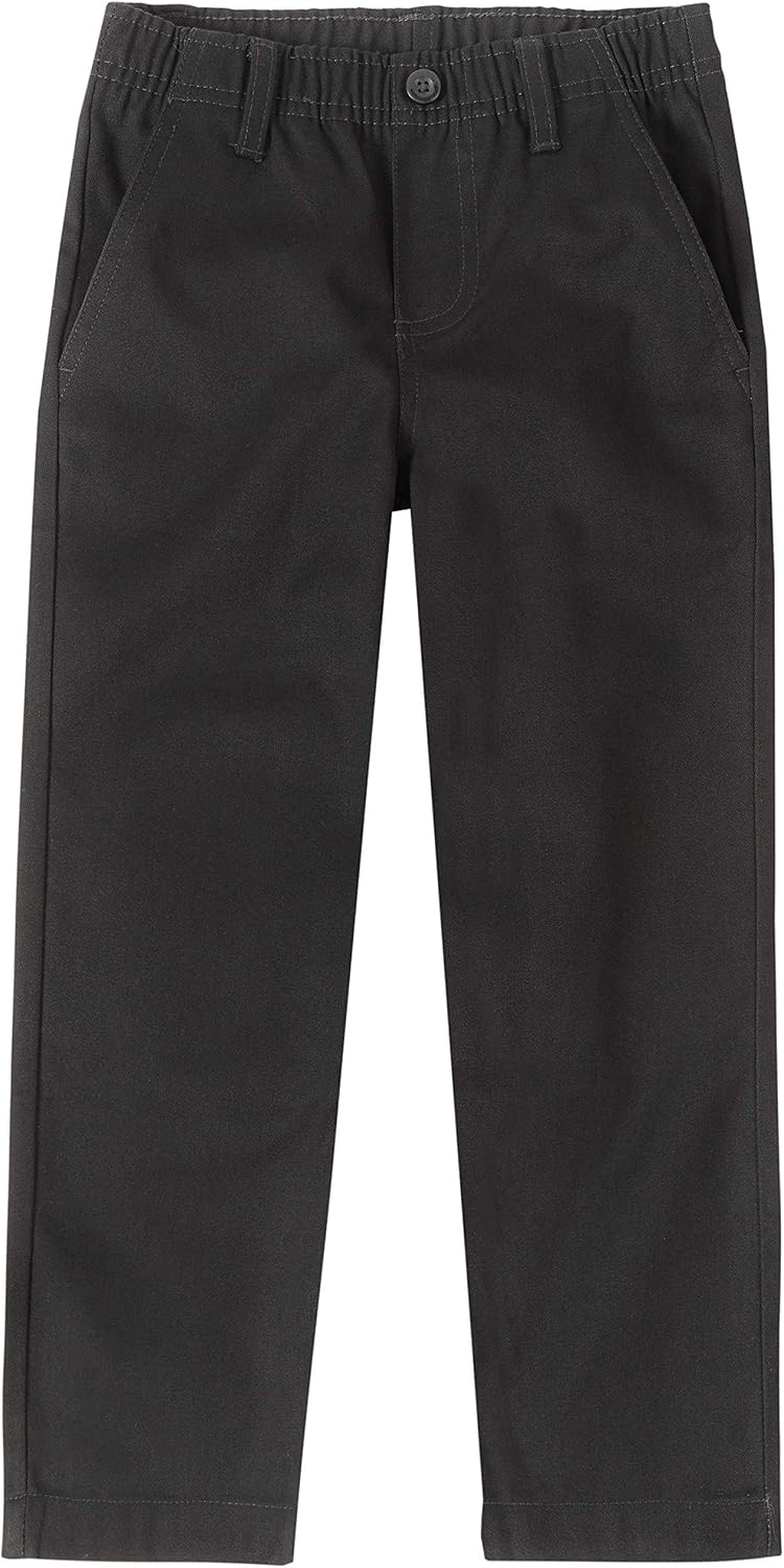 Nautica Boys School Uniform Twill Khaki Pants, Flat Front & Elasticized Waistband, Zipper Closure With Faux Button