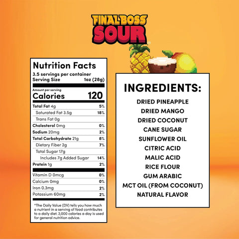 Final Boss Sour Fruit Candy, Sour Piña Colada, Level 1, 1 Pack
