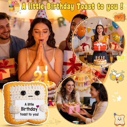 A little Birthday Toast to you - Funny Happy Birthday Gifts for Women, Men, Mom, Dad, Sister, Best Friend - Unique Birthday Decorations Crochet Toast Gift Card for Her Him Coworker Gifts Ideas