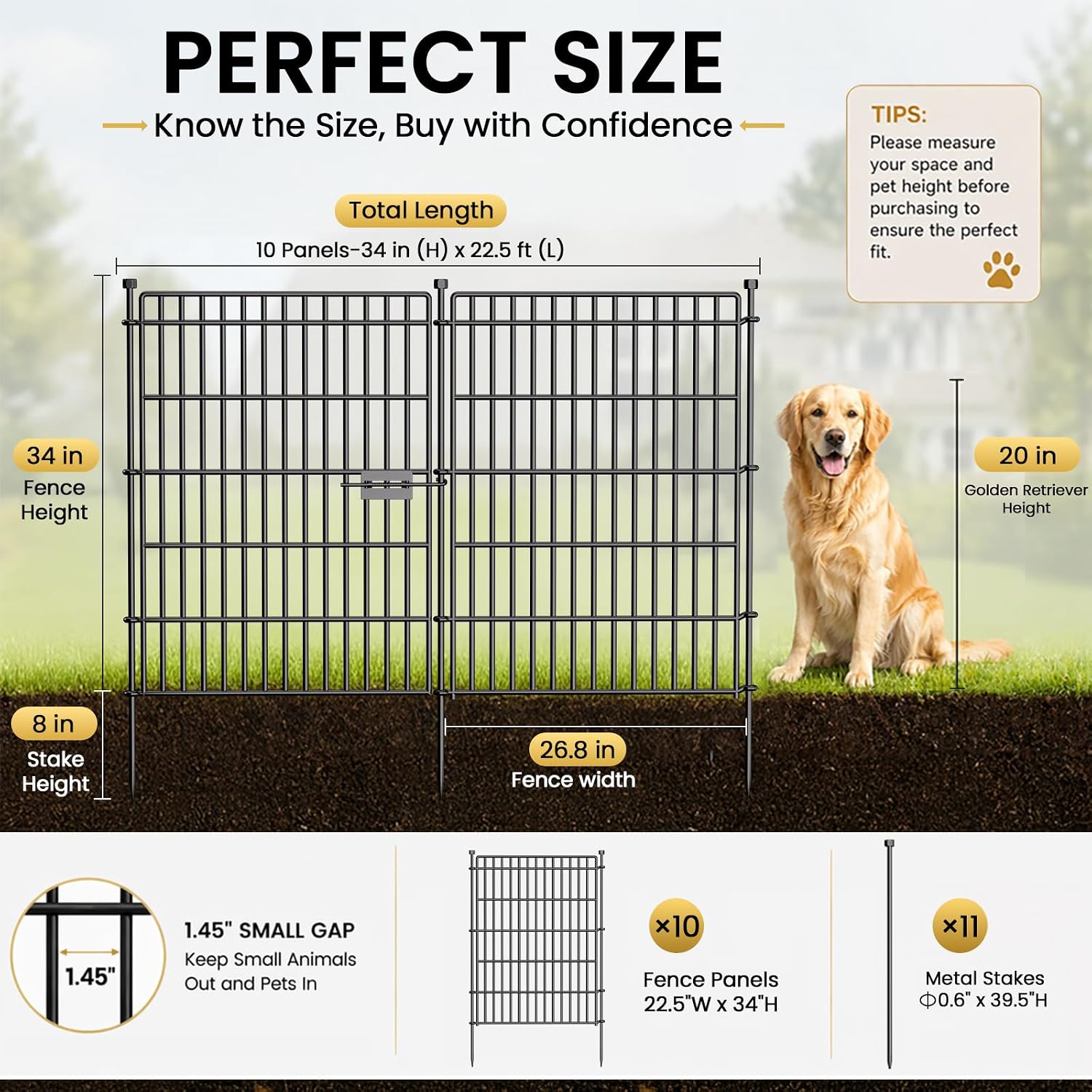 No Dig Garden Fence, Dog Fencing Outdoor for Yard, 10 Panels with Gate