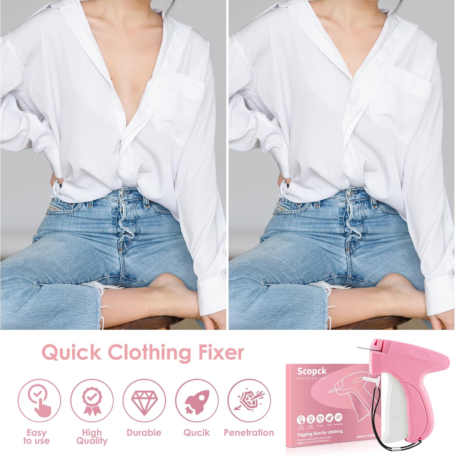 Stitch Gun for Clothes - Handheld Stitch Gun Quick Clothing Fixer - Tagging Gun - Includes 6 Needle, 1000 Black Fasteners & 1000 White Fasteners