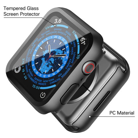 Misxi 2 Pack Hard PC Case with Tempered Glass Screen Protector Compatible with Apple Watch Series 9 (2023) Series 8 Series 7 41mm, Ultra-Thin Scratch Resistant Cover for iWatch S9/S8/S7, Black