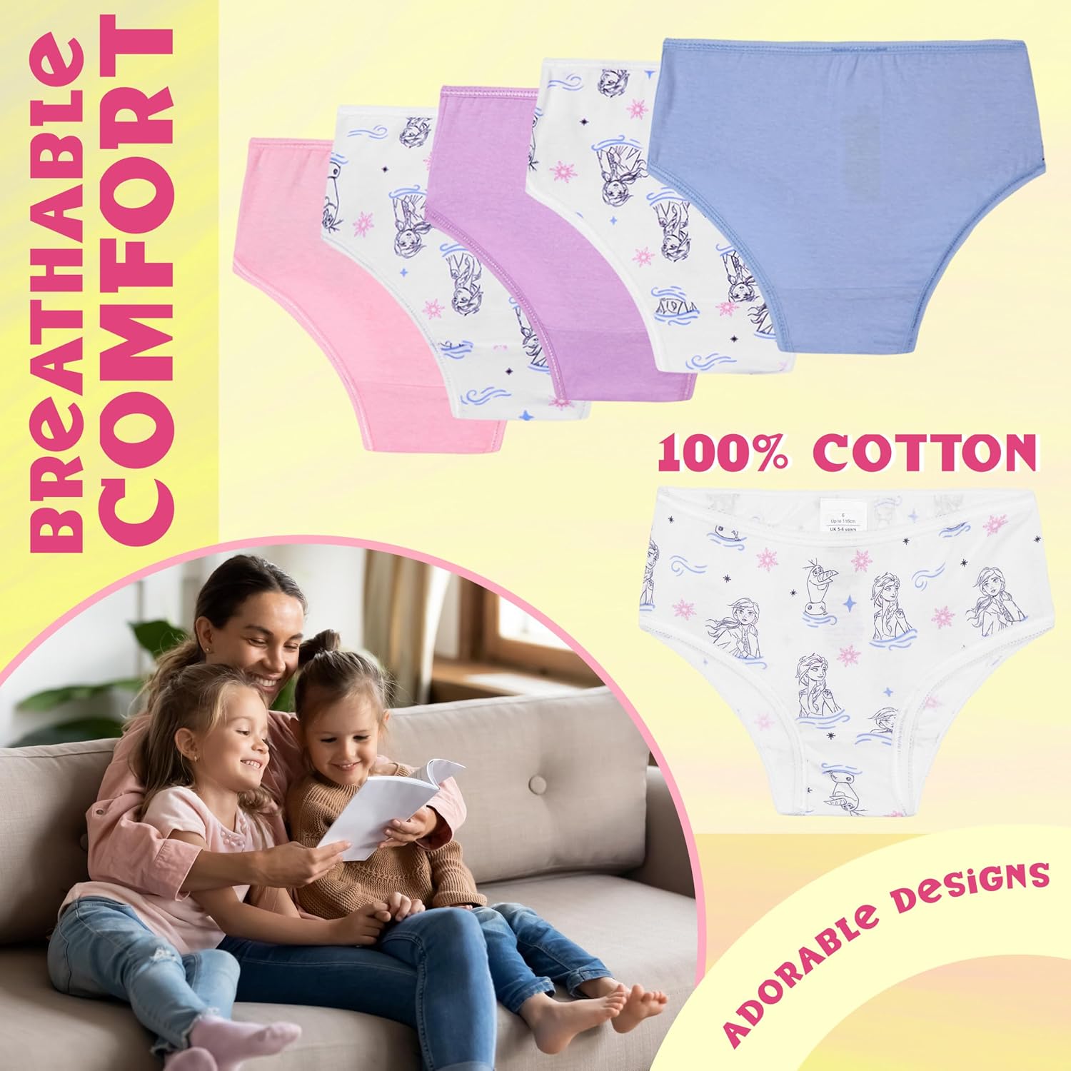 Get Trend Underwear Cotton Briefs for Girls 3 or 5 Pack Soft and Comfortable Panties for Girls Kids Premium Underwear Pack