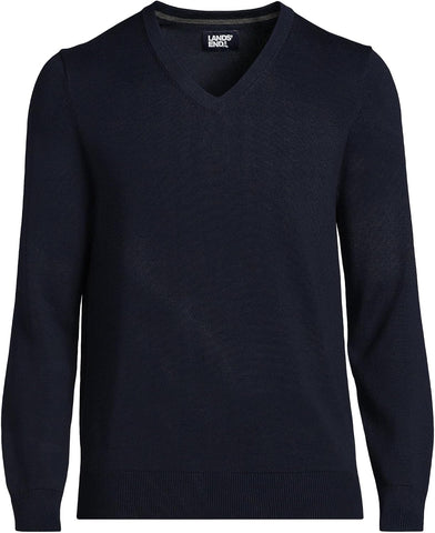 Lands' End Men's Fine Gauge Cotton V Neck Sweater