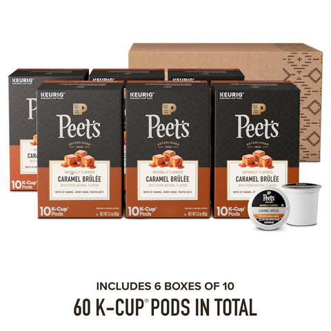 Peet's Coffee, Flavored Light Roast Keurig K-Cup Pods, Arabica Coffee, Natural Flavors - Caramel Brûlée 60 Count (6 Boxes of 10 K-Cup Pods)