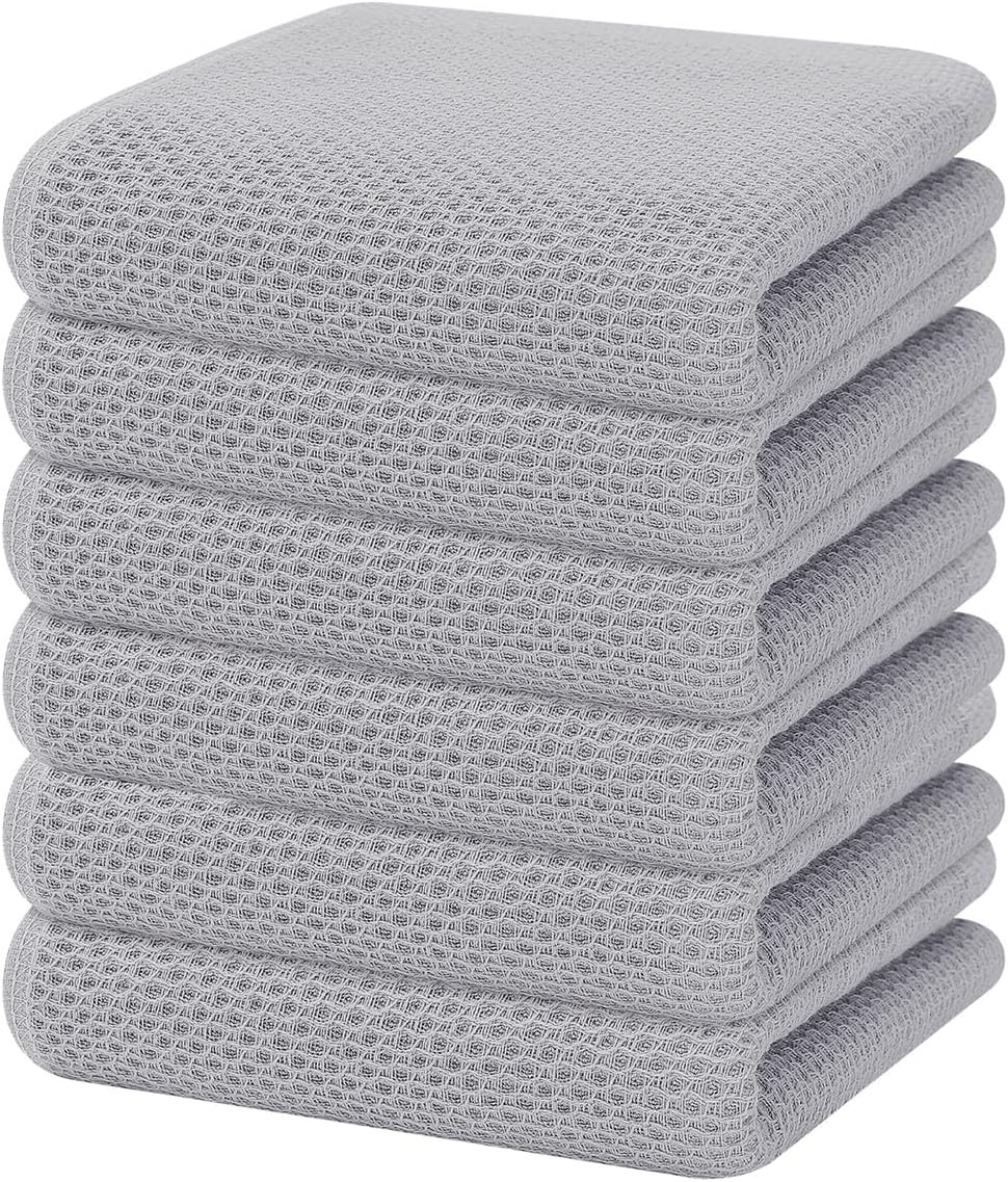 Homaxy 100% Cotton Waffle Weave Kitchen Dish Towels 6-Pack, Light Gray