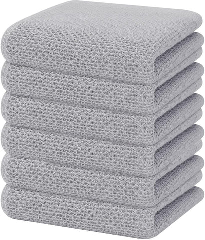 Homaxy 100% Cotton Waffle Weave Kitchen Dish Towels 6-Pack, Light Gray