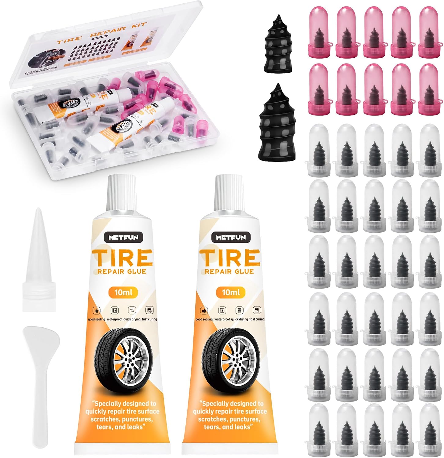 40 PCS Quick Fix Screw-in Tire Plug Kit with 2 Tubes of Sealant Glue