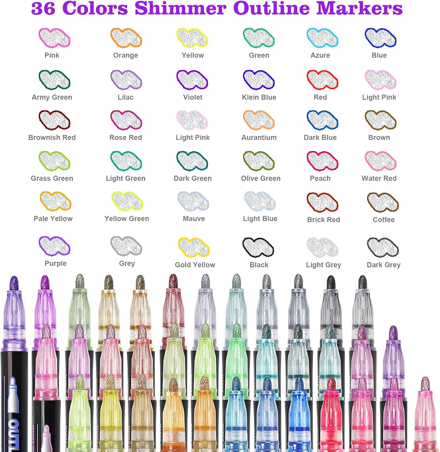 Muchcute 36 Outline Markers Glitter Pens: Arts Crafts Kids 4-12 Girls Gifts