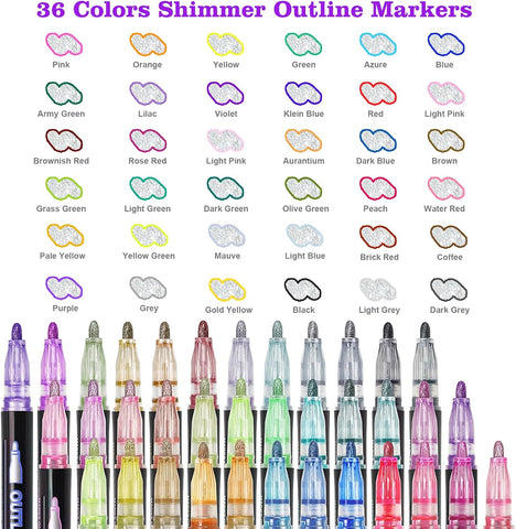 Muchcute 36 Outline Markers Glitter Pens: Arts Crafts Kids 4-12 Girls Gifts