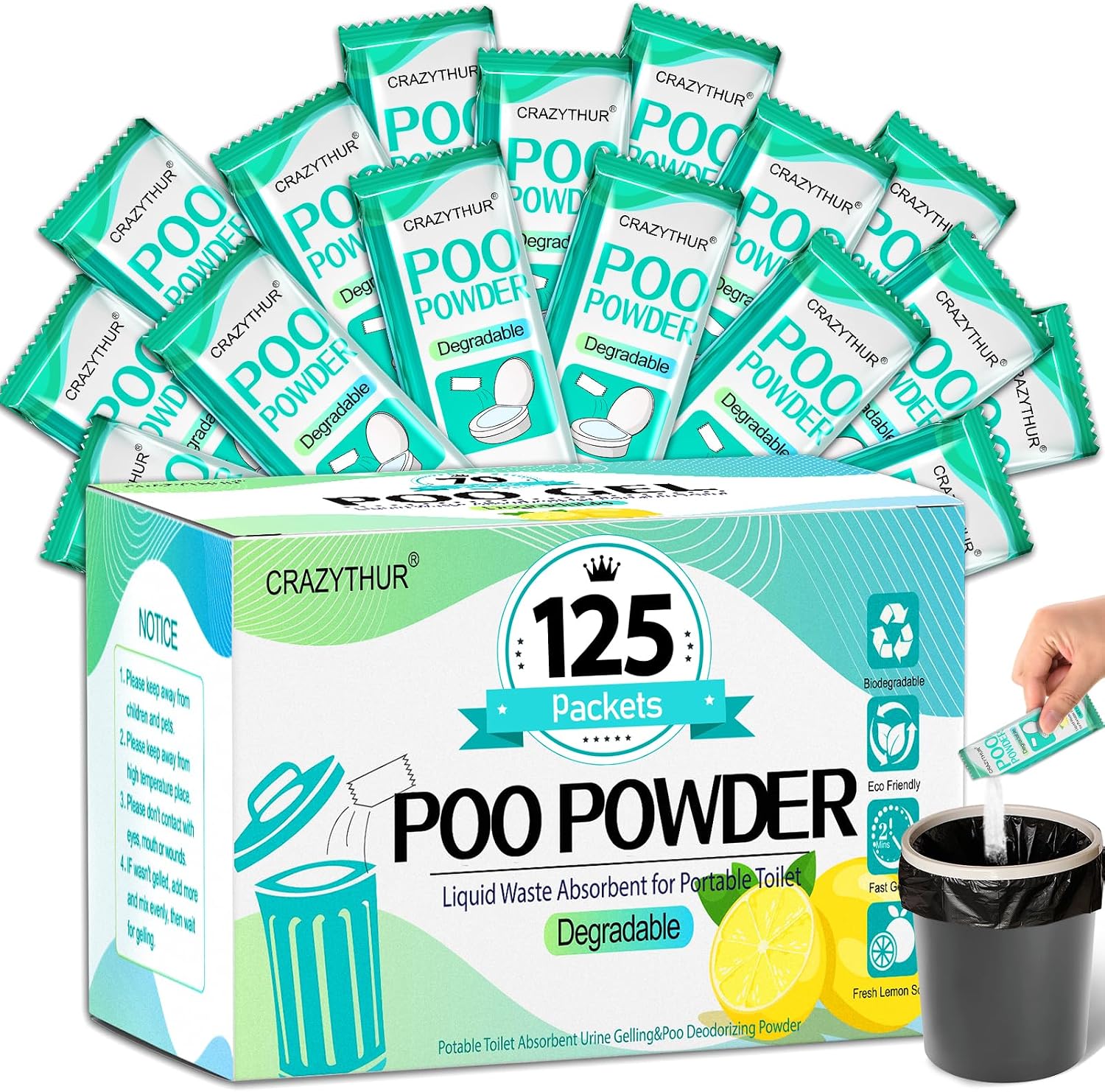 Poo Powder for Portable Toilet Gel Powder, Camping Toilet Gel