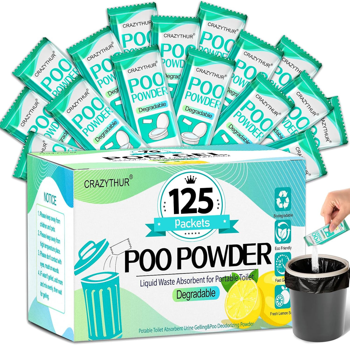 Poo Powder for Portable Toilet Gel Powder, Camping Toilet Gel