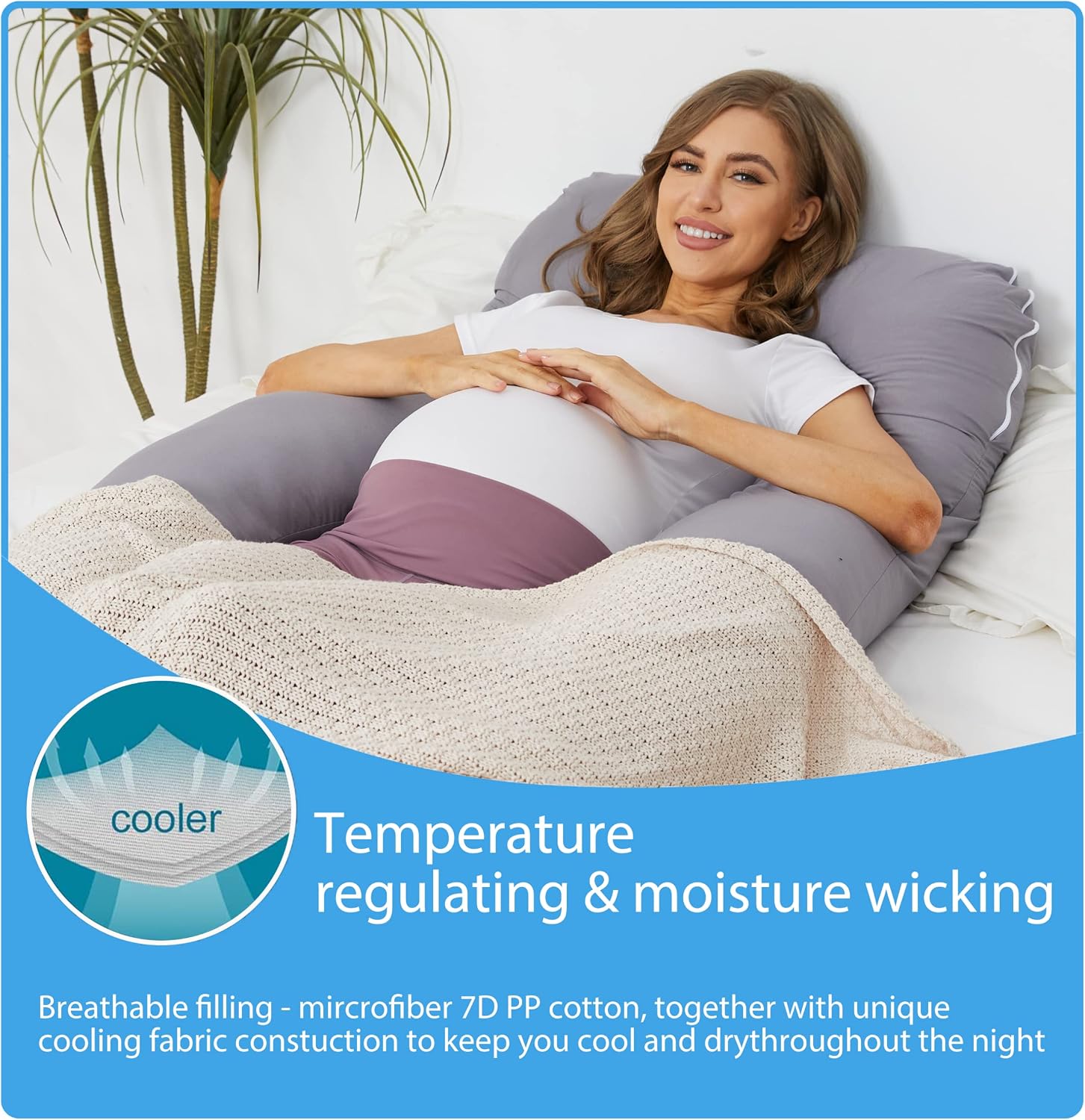 ZZZhen Pregnancy Pillow for Sleeping, U Shaped Maternity Pillow - 56 Inch with Grey Microfiber Removable Cover, Multi- Use and Support Back, Hips, Legs, Belly for Pregnant Women Sleeping