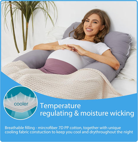 ZZZhen Pregnancy Pillow for Sleeping, U Shaped Maternity Pillow - 56 Inch with Grey Microfiber Removable Cover, Multi- Use and Support Back, Hips, Legs, Belly for Pregnant Women Sleeping