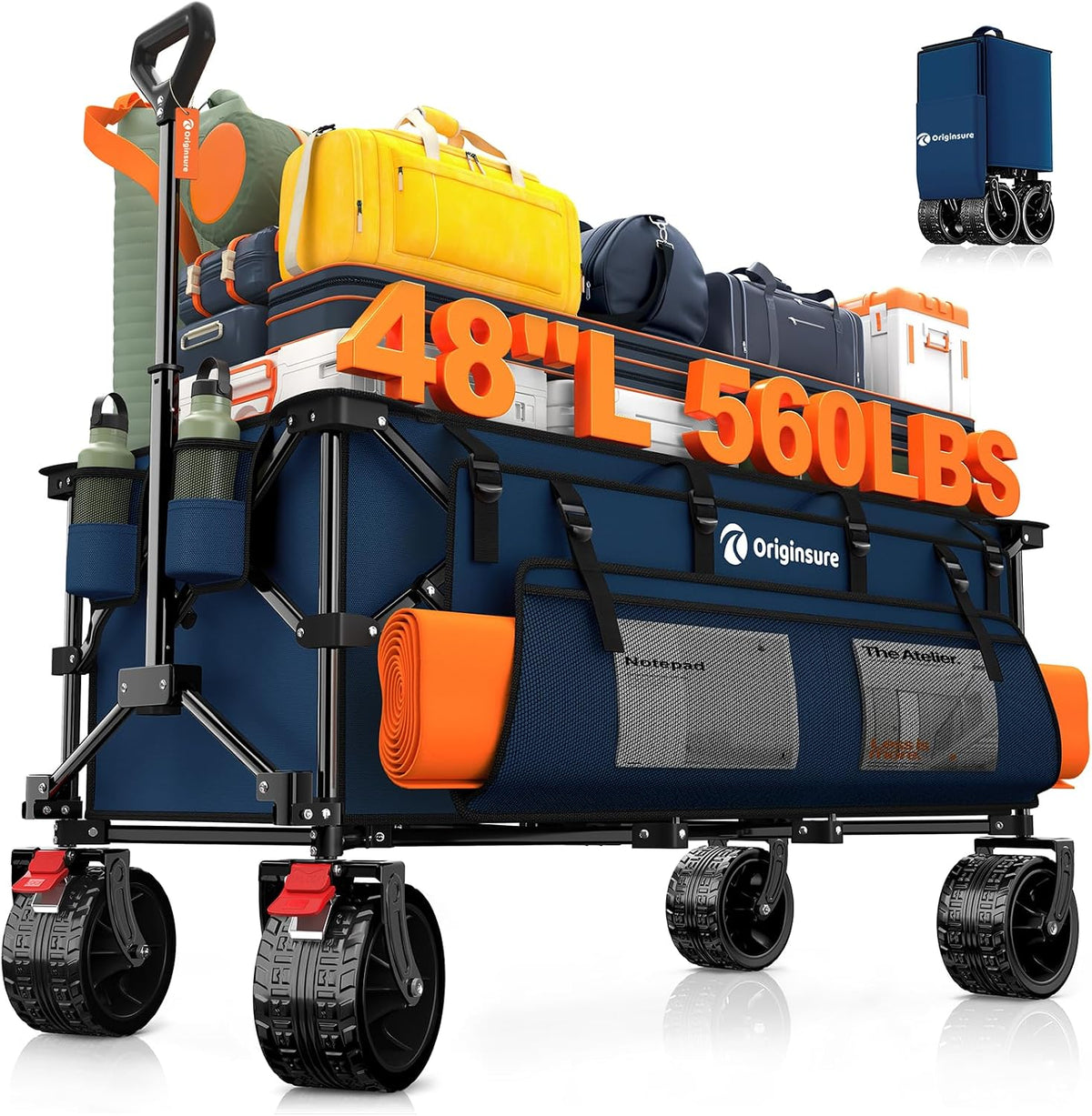 Originsure 300L Collapsible Beach Wagon Cart with Big Wheels, 560lbs, Blue
