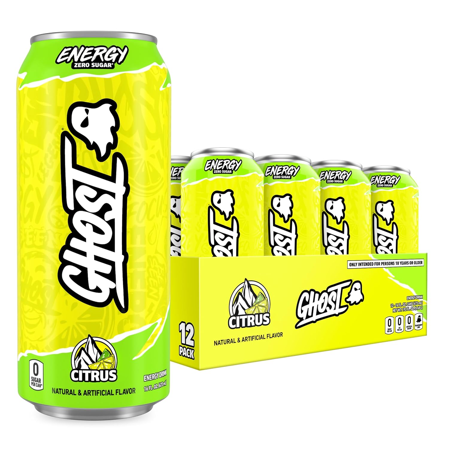 GHOST Energy Drink, Zero Sugars, 12-Pack, Citrus - 200MG Caffeine, 16oz