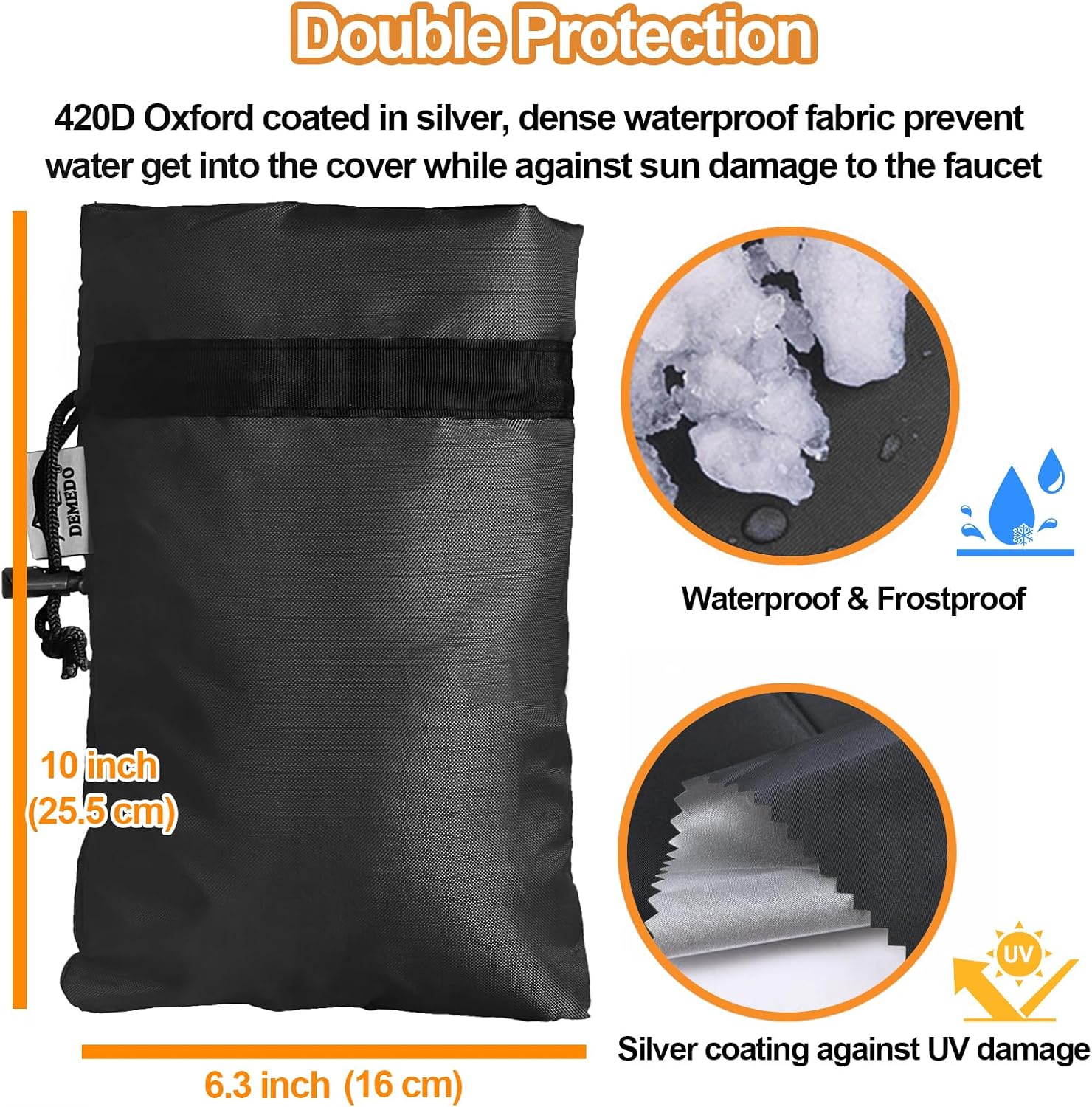 Enlarge Outdoor Faucet Cover for Winter Freeze Protection, 3M Thinsulate, 10"H x 6.3"W Hose Bib Covers for Wall Taps Outside, Waterproof & Frost Free Insulated Spigot Cover, 4 Pcs Faucet Socks - Black