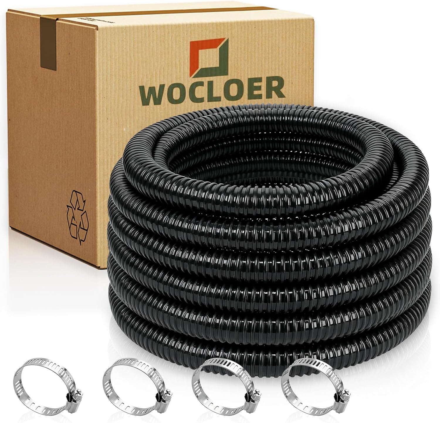 Pond Tubing 1-1/2” × 10 Feet Black Flexible PVC Pond Hose,Garden Pond PVC Tube - Reinforced, Kink-Resistant Tubing for Pumps, Fountains & Waterfalls, with 4 Clamps,1-1/2" Dia