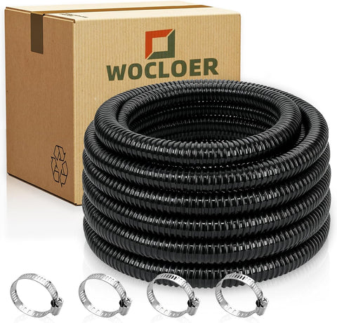 Pond Tubing 1-1/2” × 10 Feet Black Flexible PVC Pond Hose,Garden Pond PVC Tube - Reinforced, Kink-Resistant Tubing for Pumps, Fountains & Waterfalls, with 4 Clamps,1-1/2" Dia