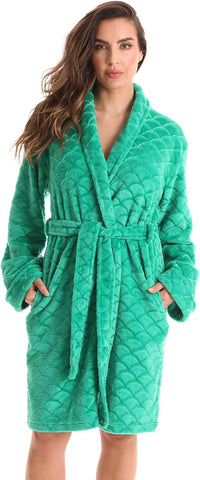 Just Love Women's Plush Fleece Bathrobe, Shawl Collar Jacquard Robe with Tie Belt