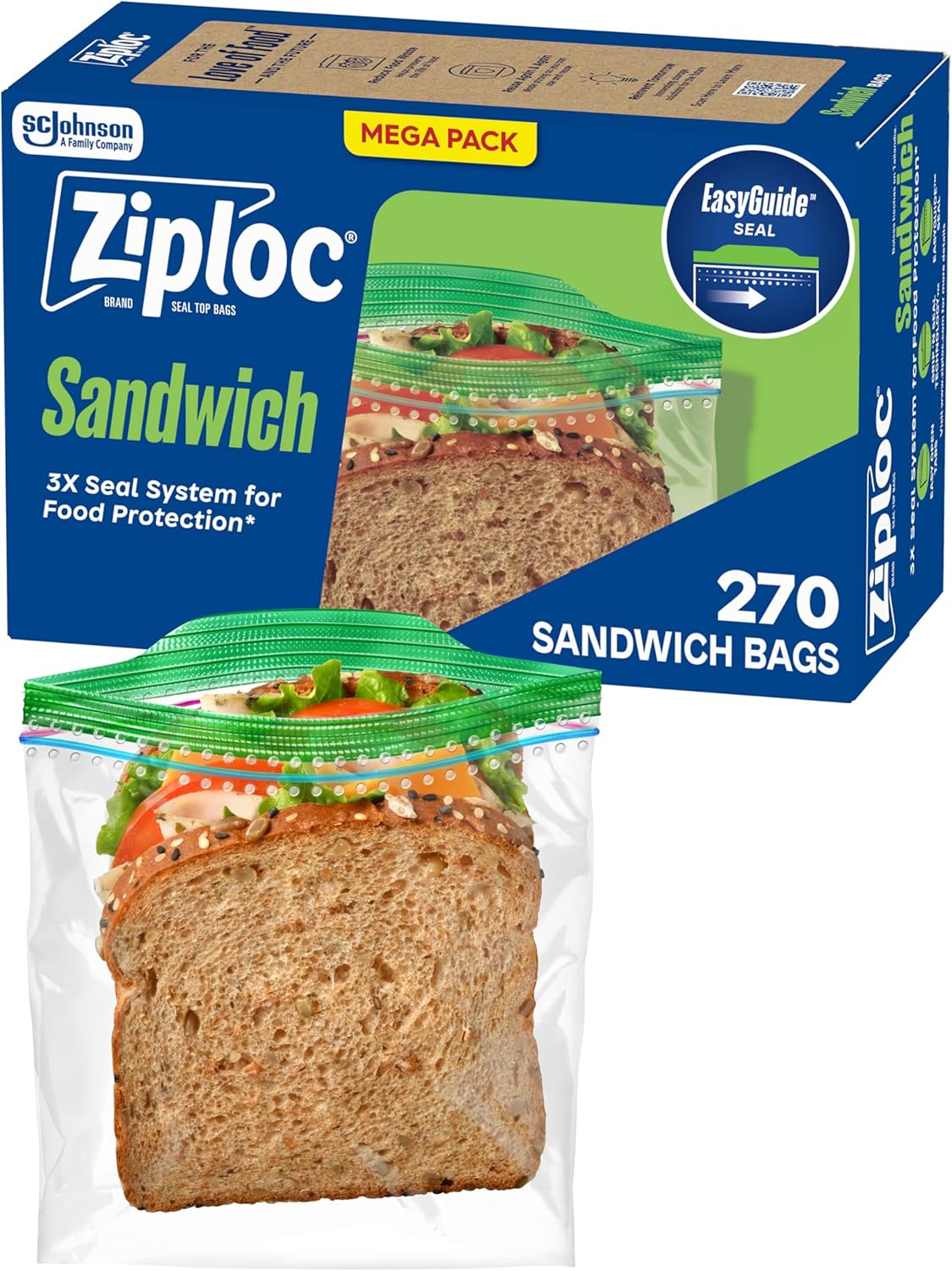 Ziploc Sandwich & Snack Bags, Food Storage, Easy Open & Close, 270 Count