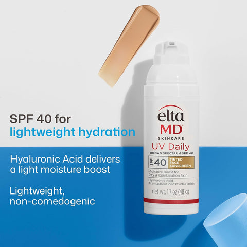 EltaMD UV Daily Face Sunscreen Moisturizer, Zinc Oxide, SPF 40 and SPF 50 | Hydrates and Protects Dry Dehydrated Skin, Lightweight, No White Cast, Dermatologist Recommended, Available in Three Tints