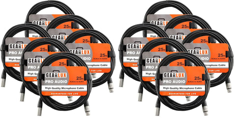 Gearlux XLR Microphone Cable, Fully Balanced, Male to Female, 25 Feet - Single Pack