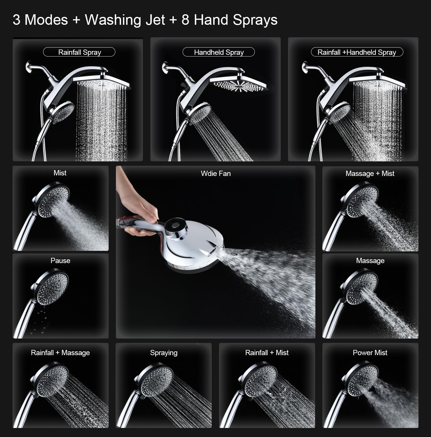 Rain Shower Head with Handheld Showerhead, Chrome 1.8GPM 460311