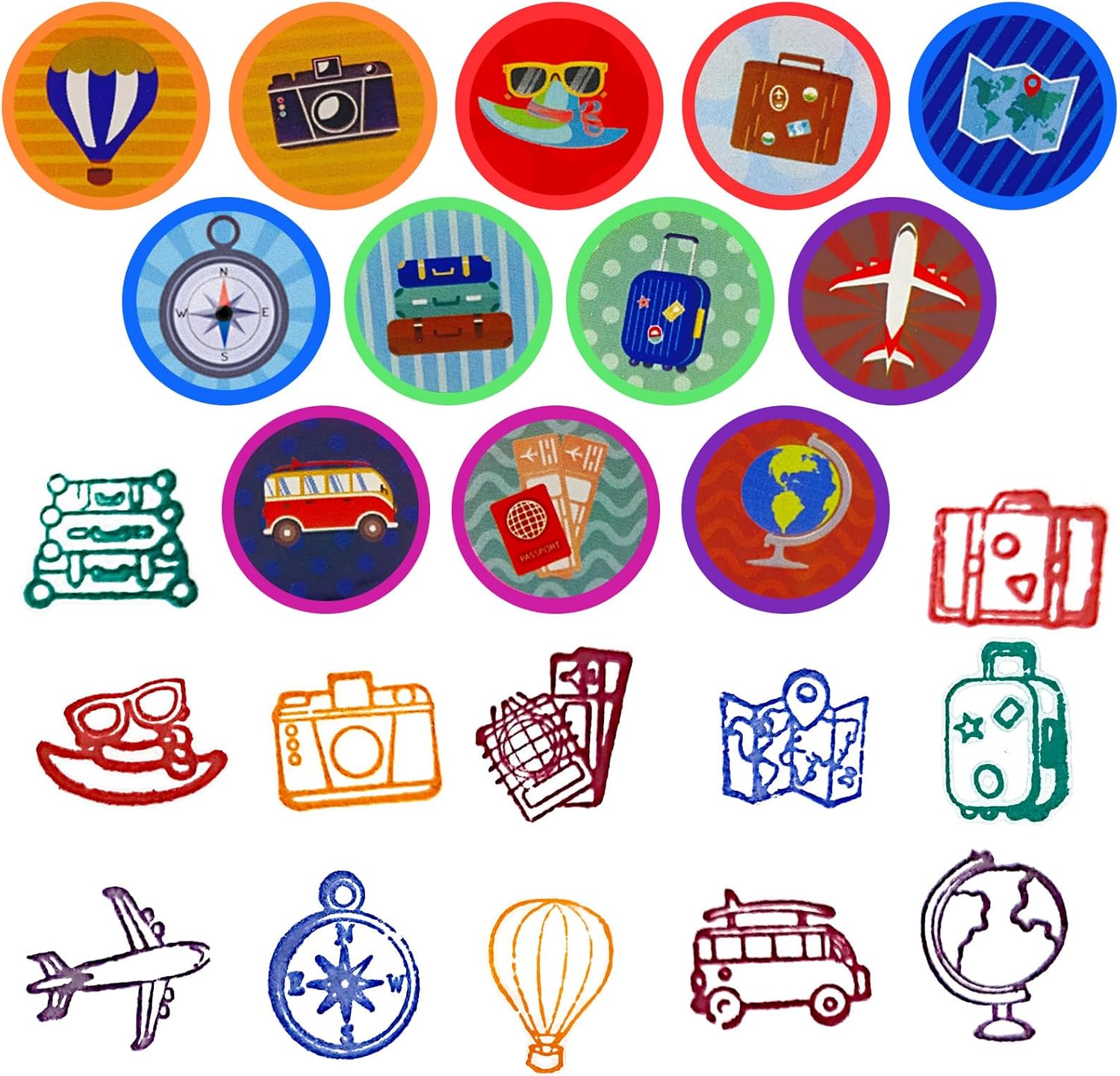 Cinrobiye 24 Pcs Adventure Travel Stampers Party Favor Set Fun Bon Voyage Stamps Birthday Party Supplies Classroom Rewards Carnival Prizes Goody Bag Fillers Pinata Filler Travel Party Gift Set