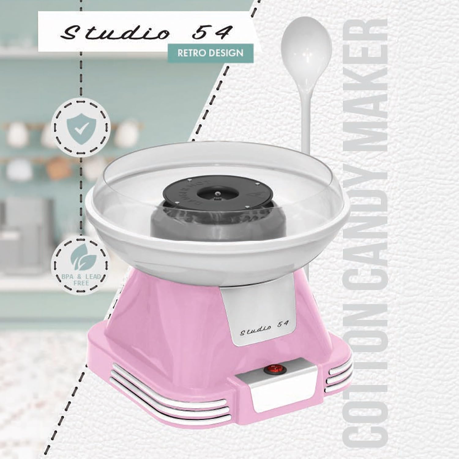 Retro Cotton Candy Machine with 5 Jars (11oz Each) Floss Sugar, 50 Paper Cones, Easy Cleanup Cotton Candy Maker, Durable Retro Design, Makes 20–30 Servings per Jar, BPA & Lead Free