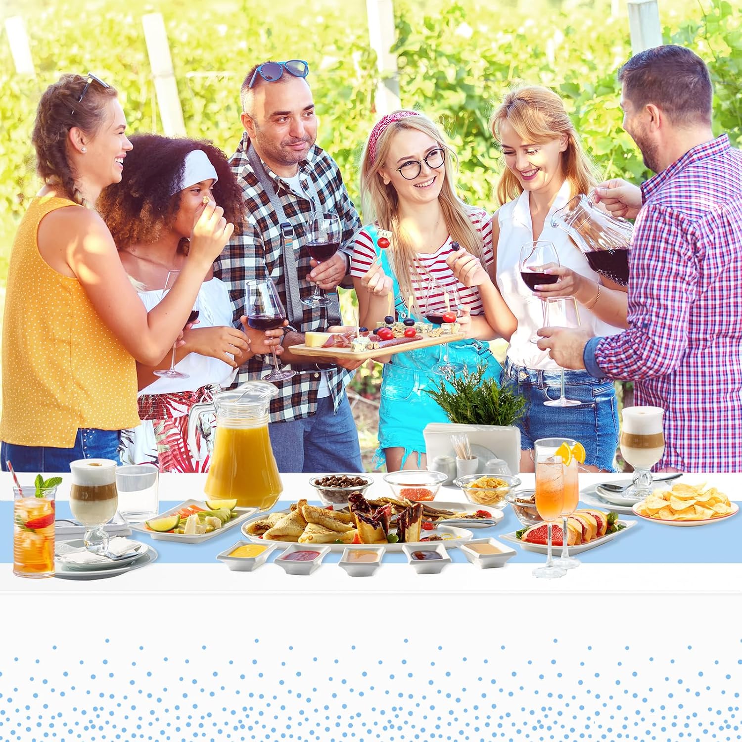 2 Pack White and Light Blue Tablecloth Disposable White Table Cloth Printed Pastel Blue Table Runner for Parties Baby & Bridal Shower Engagement Wedding Birthday BBQ Picnic Indoors and Outdoors Party