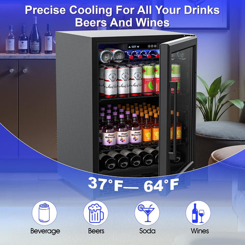24 Inch Under counter Beverage Refrigerator, Beverage Fridge Holds 200 Cans