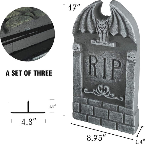 FUNPENY Halloween Foam RIP Tombstones, 5 Pack 17" Headstone Decorations for Halloween Graveyard, Yard, Garden, Tombstone Decorations Outdoor