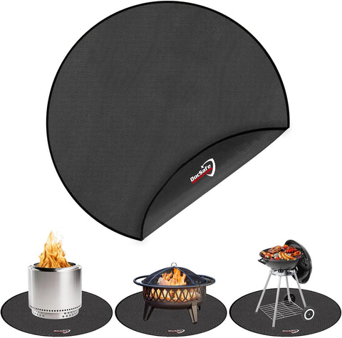 DocSafe 48" Round Fire Pit Mat, 4-Layer Fireproof Under Grill Mat Heat Insulated Indoor Fireplace Pad Protector for Decks,Patios,Grass,Solo Stove Bonfire, Reusable Oil-Proof and Waterproof, Black