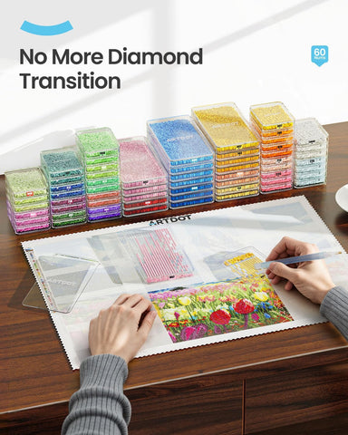 ARTDOT 60-Piece Diamond Art Storage Trays Kits for Adults with Lids, 2-in-1 Stackable Diamond Painting Accessories and Tools